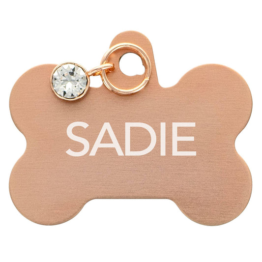 Tagworks Bone with Crystal Charm Personalized Pet Id Tag